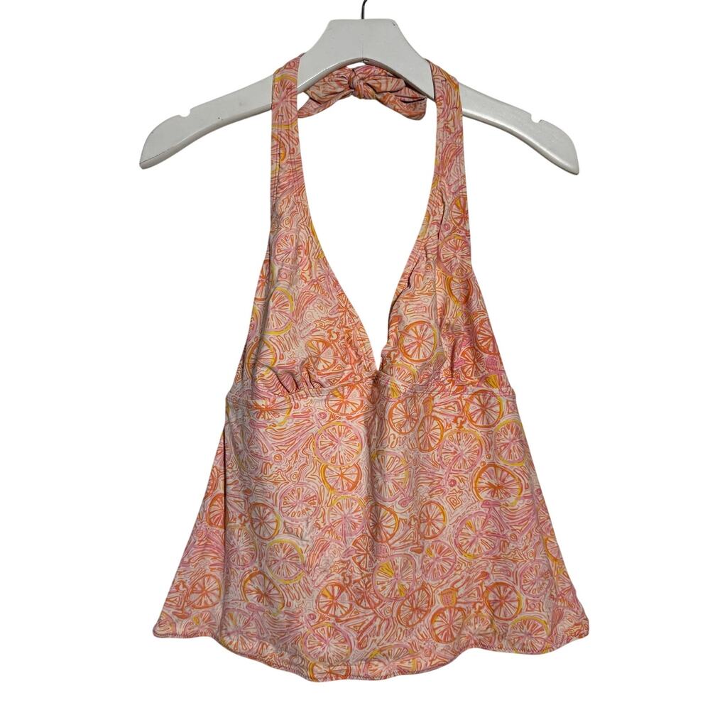 Lilly Pulitzer Halter Tankini Top Women L‎ Citrus Print Pink Orange Swim Preppy